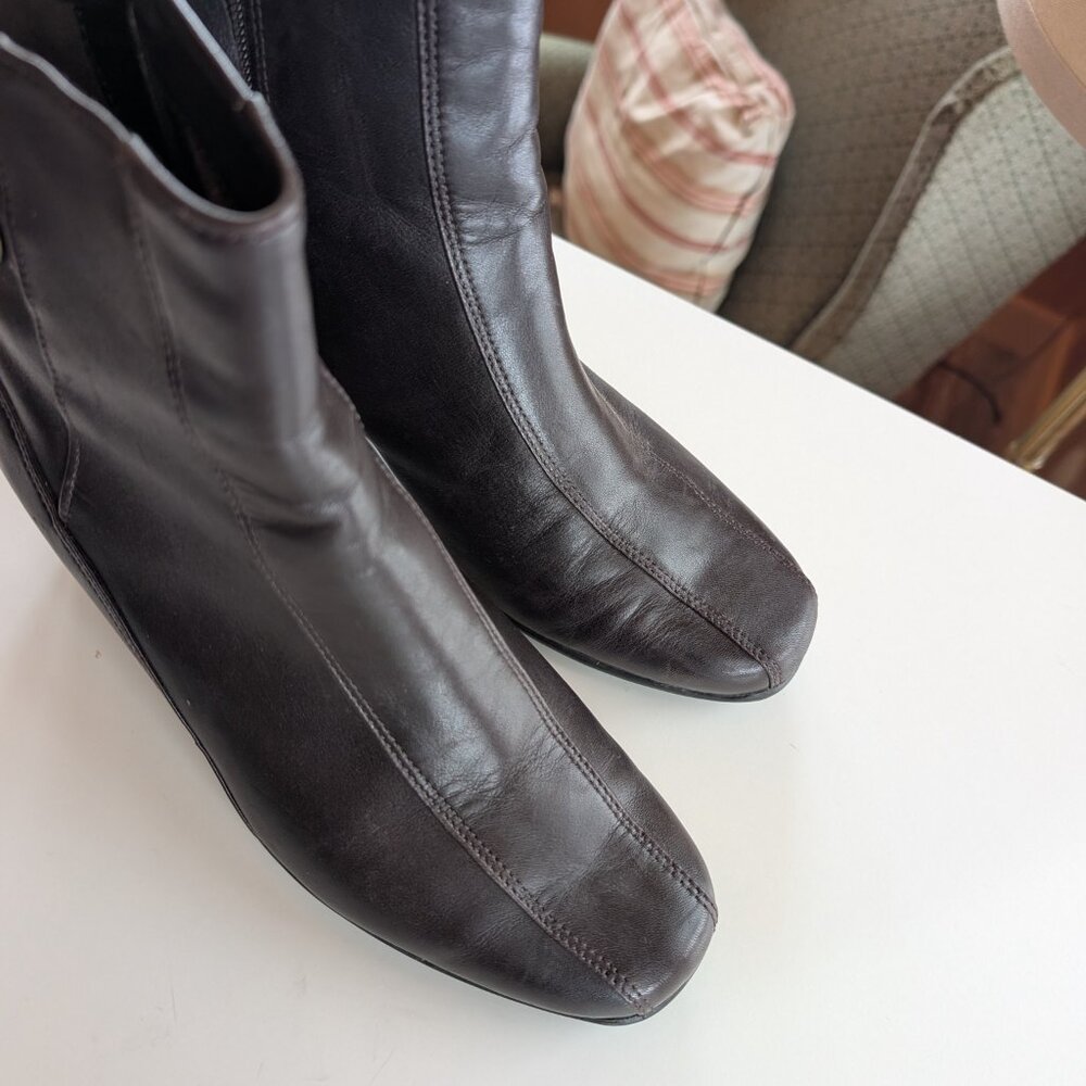 Y2K 2000s Vintage Square Toe Heeled Ankle Booties Buckle Zipper Leather Womens 9 - Picture 9 of 14